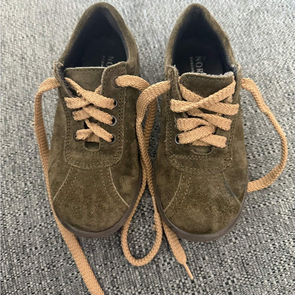Nordstrom Olive Suede Sneakers with Beige Laces
